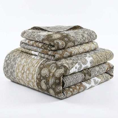DaDa Bedding Bohemian Olive Brown Moroccan Paisley Floral Filigree Patchwork Cotton Bedspread Set (JHW-885)