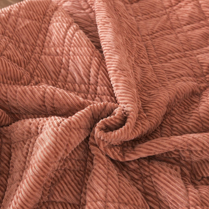 DaDalogy Bedding Terracotta Coral Brick Orange Soft Velour Corduroy Bedspread Set (JHW952)