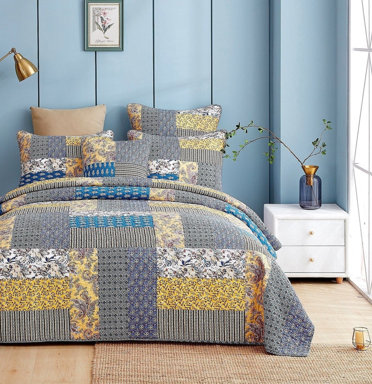 DaDa Bedding Honey Cove Garden Floral Paisley Cottage Patchwork Bedspread Set (JHW-957)