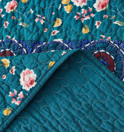 DaDa Bedding Bohemian Patchwork Bed of Wild Flowers Floral Gardenia Green Bedspread Set (JHW-886)