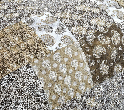 DaDa Bedding Bohemian Olive Brown Moroccan Paisley Floral Filigree Patchwork Cotton Bedspread Set (JHW-885)