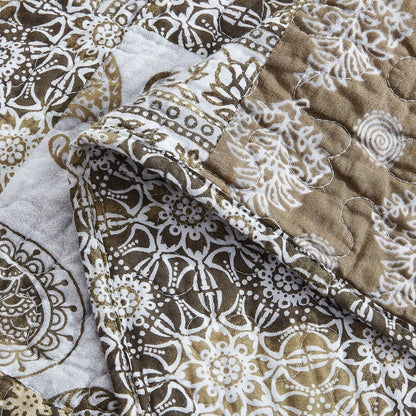 DaDa Bedding Bohemian Olive Brown Moroccan Paisley Floral Filigree Patchwork Cotton Bedspread Set (JHW-885)
