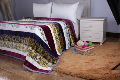 DaDa Bedding Botanical Floral Striped Carnations Mink Flannel Fleece Throw Blanket (XY9829)