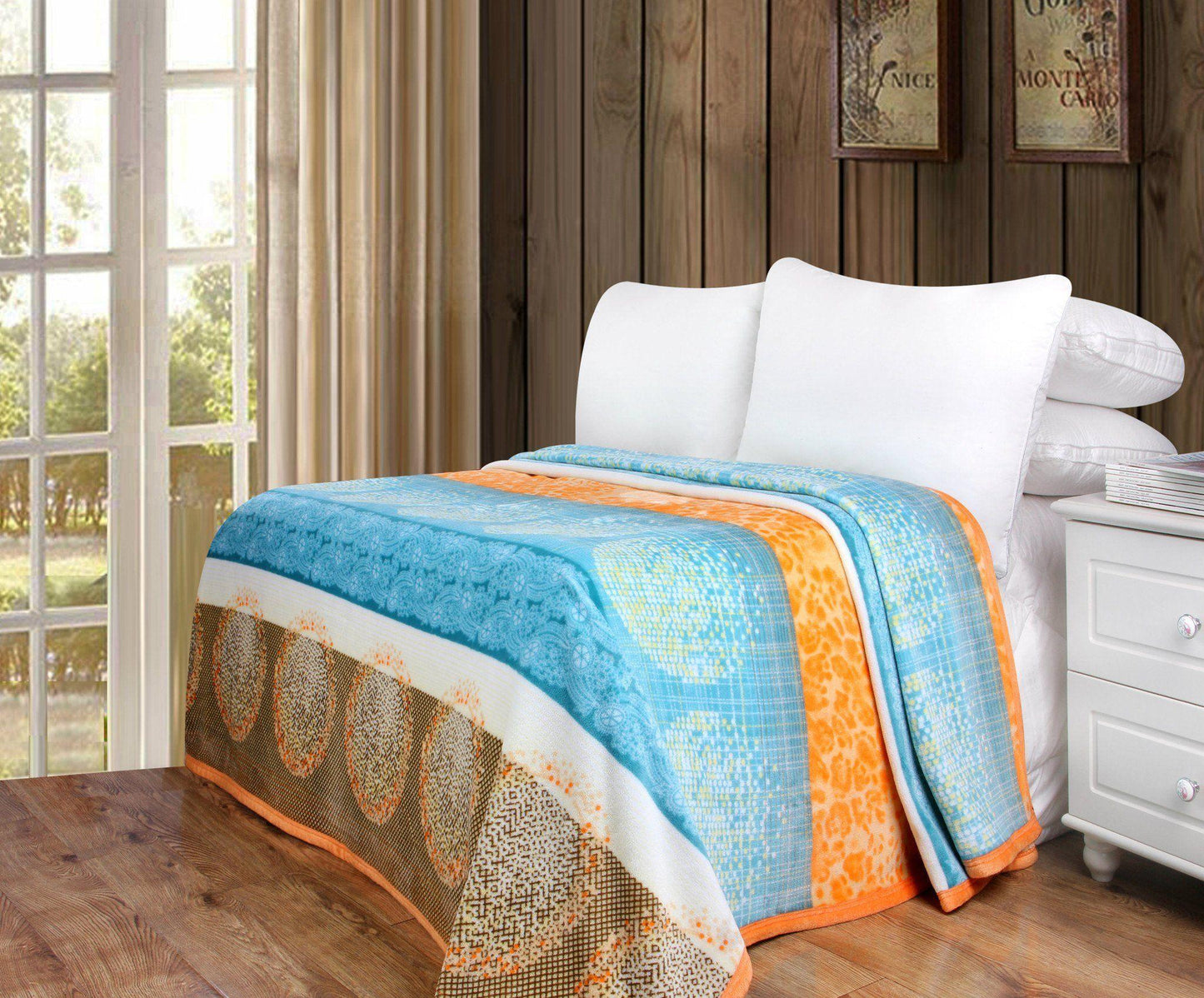DaDa Bedding Papaya Beach Orange & Blue Reversible Soft Fleece Flannel Throw Blanket (XY9841)